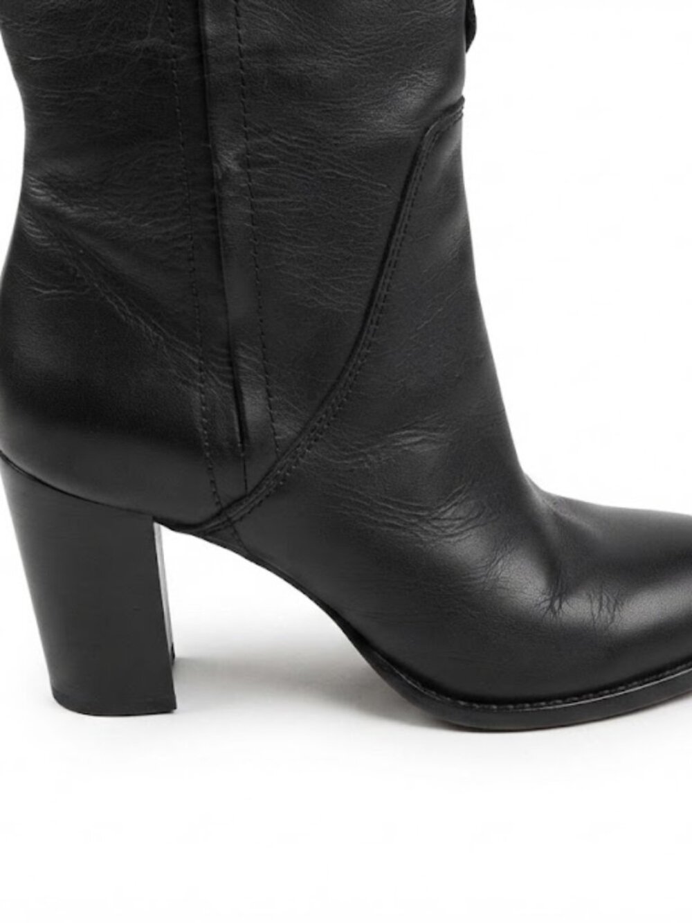 Sam Edelman Black Leather Tall Knee High Heel Boots Wide Calf Size 7.5 - Picture 6 of 9